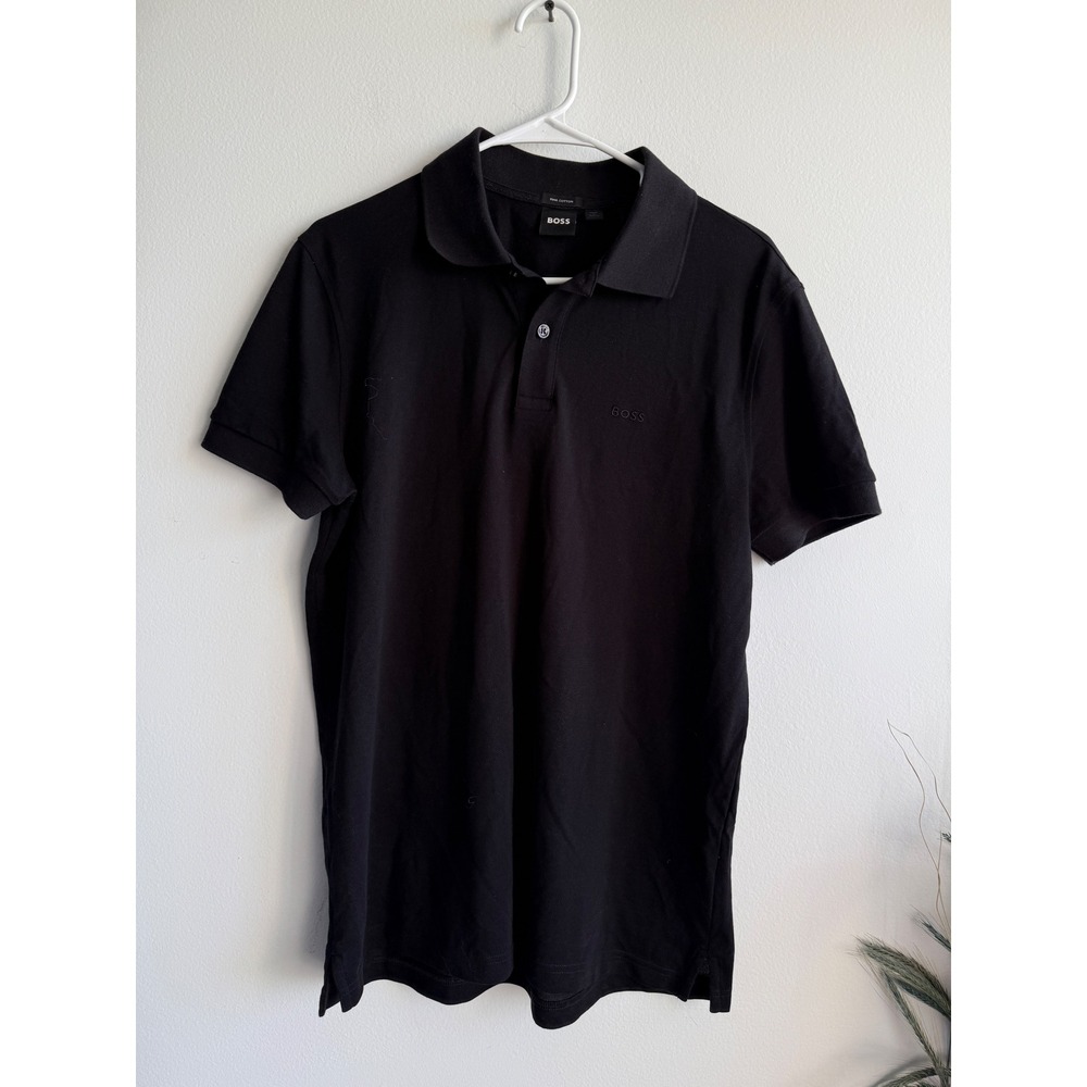 BOSS Hugo Boss Mens Black Pima Cotton Short Sleeve Polo Shirt Size M Logo Turkey
